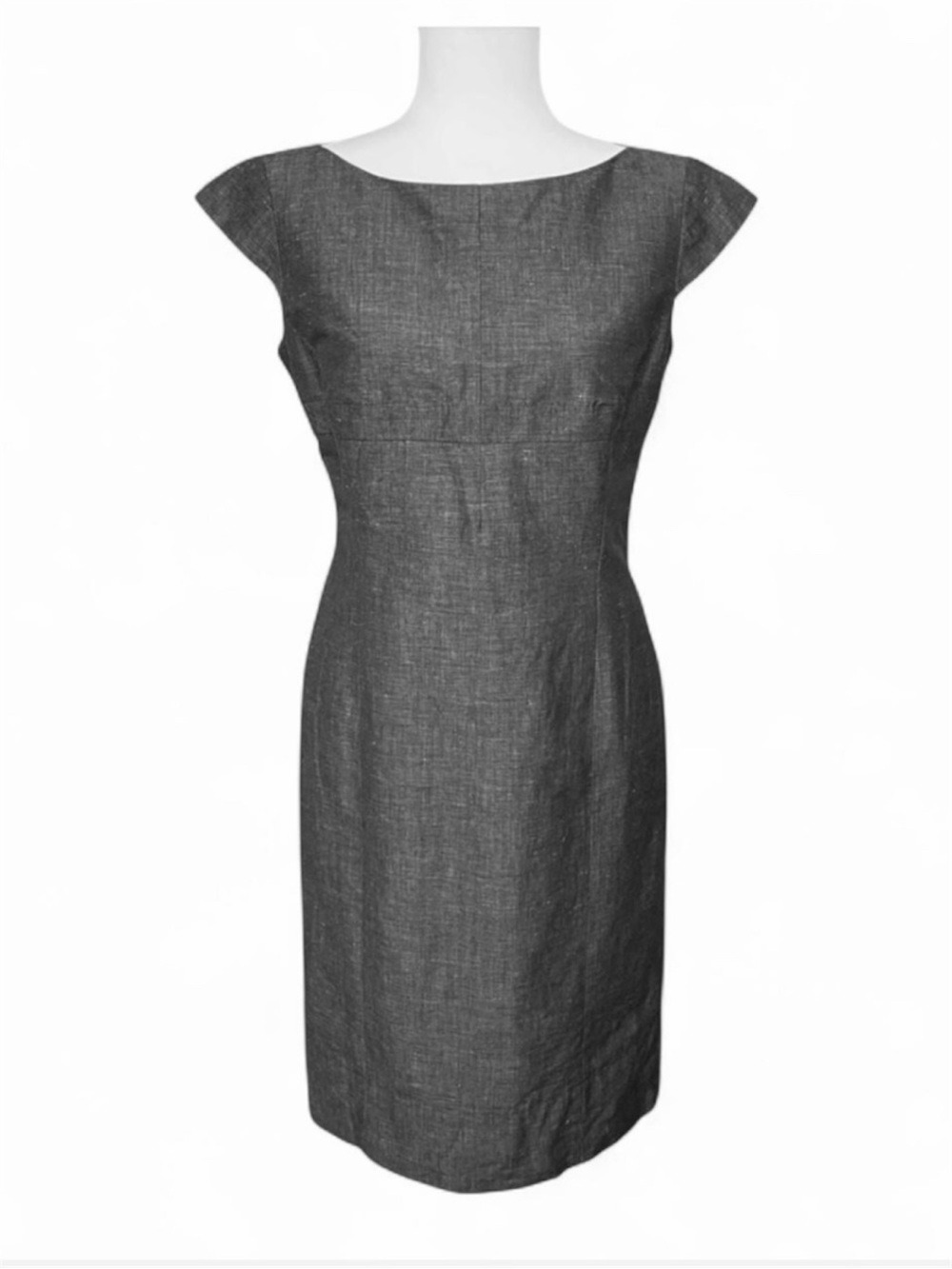 Façonnable Linen Cotton Sheath Midi Dress Charcoal Gray Size 6 Small